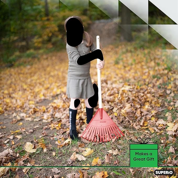 Kids Rake with Hardwood Handle, Durable Plastic Head to Sweep Leaves in Lawn and Tidying Up The Garden, 34" (Red), 6 Pack