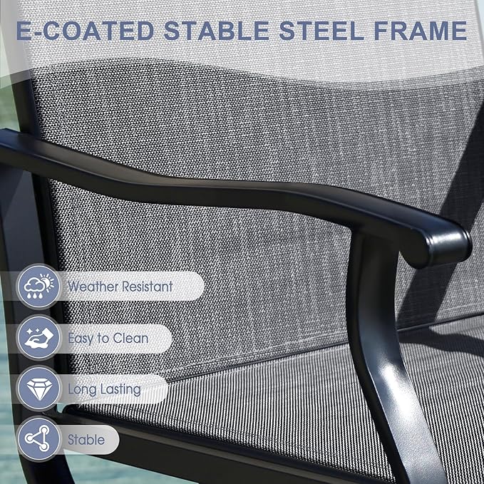 VICLLAX 5 Pieces Outdoor Dining Set, Patio Furniture Set of 4 Patio Swivel Dining Chairs and Square Patio Table with Storage Shelf, Dark Charcoal Chairs & Walnut Tabletop