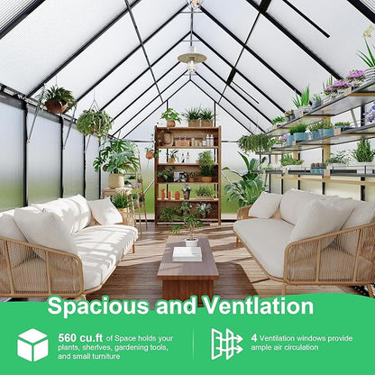 8 ft x14 ft Aluminum-Framed Polycarbonate Greenhouse, Heavy Duty Polycarbonate Greenhouse with Quick Setup Structure and Roof Vent, Large Enhanced Aluminum Green House Kit for Outdoors