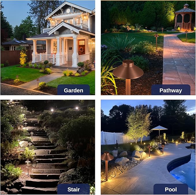 Gardenreet Low Voltage Landscape Lighting Brass, 12v Pathway Lights Waterproof, Hard Wired Path Light Outdoor, Mushroom Copper for Exterior Area Patio House with 3W 270LM 3000K G4 Bulb (6 Pack)