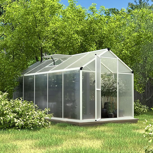 MUPATER 6' x 10' Polycarbonate Greenhouse, Heavy Duty Greenhouse with 4MM Polycarbonate Panel, Aluminum Green-House Kit with Lockable Door & Adjustable Roof Vent for Plants, Backyard, Garden, White