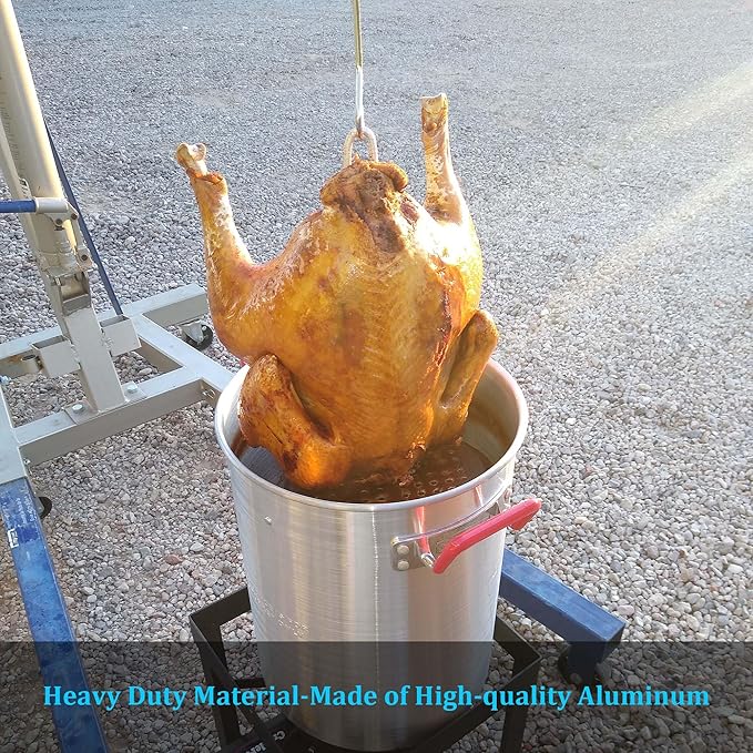 LS'BABQ Turkey Chicken Fryer Accessory Kit with Handle Lifter Hook for Deep Fry Pot Fryer Grill,Poultry Deep Frying Rack with Lifting Hook