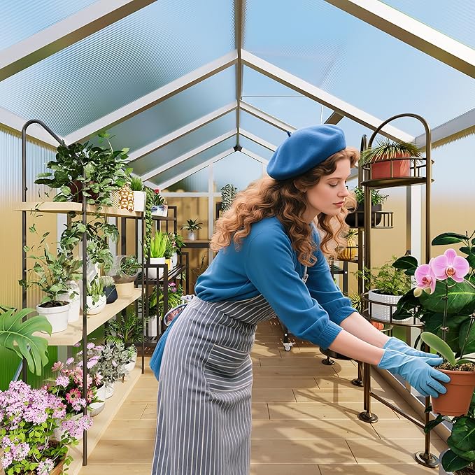 8 x 10 FT Greenhouse, Heavy-Duty Polycarbonate Large Walk-in Greenhouse Roof Vent ,Aluminum Frame & Lockable Door, for Backyard, Green Houses for Outside Garden Backyard