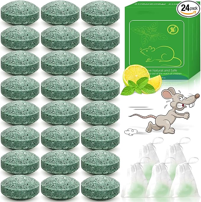 24Pcs Rodent Mice Repellent, Peppermint Oil Mouse Repellent Balls for Rats Mouse Deterrent, Keep Rat Mice Mouse Rodent Out of Indoor House Outdoor Car Engines RV Garage, Safe for Humans & Pets