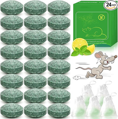 24Pcs Rodent Mice Repellent, Peppermint Oil Mouse Repellent Balls for Rats Mouse Deterrent, Keep Rat Mice Mouse Rodent Out of Indoor House Outdoor Car Engines RV Garage, Safe for Humans & Pets