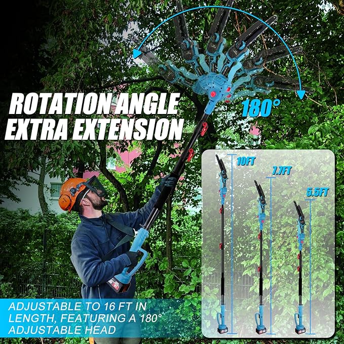 2-In-1 Electric Pole Saws for Tree Trimming, 8 Inch Mini Chainsaw with Extension Pole&2×4.0Ah Batteries, 16FT Cordless Pole Saw Battery Powered, Brushless Motor, Tree Trimmer Limb Branch Cutter Pruner