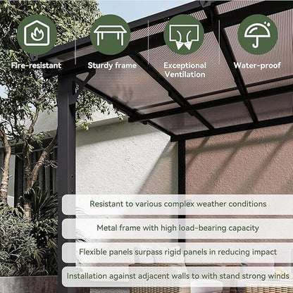 Aoxun 10’ x 14’ Gazebo, Wall Mounted Gazebos Pergola, Outdoor Patio, Large Wall-Mounted Heavy Duty Awnings for Patio, and LED Outdoor Waterproof Hanging Lights for Decks, Backyard