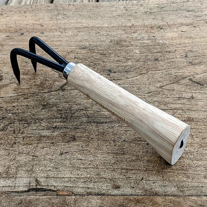 Two Prong Bonsai Root Pick Rake Hardened Carbon Steel Ergonomic Wooden Handle Japanese Import Safely Separate Roots For Repotting Great For Larger Bonsai