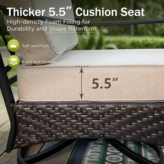 PHI VILLA Extra Large Outdoor Modern Patio Furniture Set, Upgraded Wicker&Metal Patio Furniture Conversation Set with Waterproof Thick Cushions for Porch, Poolside, Deck, and Yard