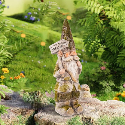14”H Garden Gnomes Outdoor, Funny Porch Greeter Welcome Gnomes Decorations for Yard Patio Lawn, Resin Gnome Statues for Garden Decor, Unique Christmas Gnome Gift for Women