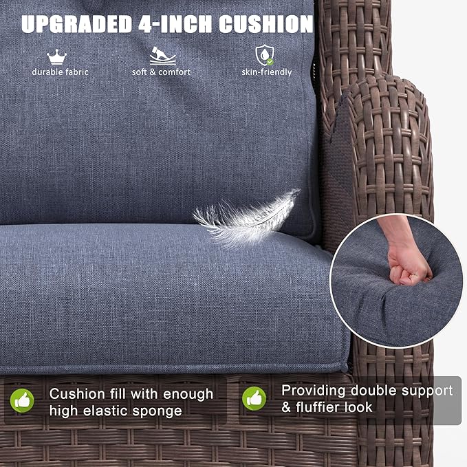 LayinSun 3 Pieces Outdoor Patio Furniture Set, Rattan Wicker Chairs Sets with Armchairs and Coffee Table