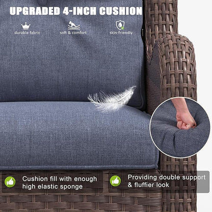LayinSun 3 Pieces Outdoor Patio Furniture Set, Rattan Wicker Chairs Sets with Armchairs and Coffee Table
