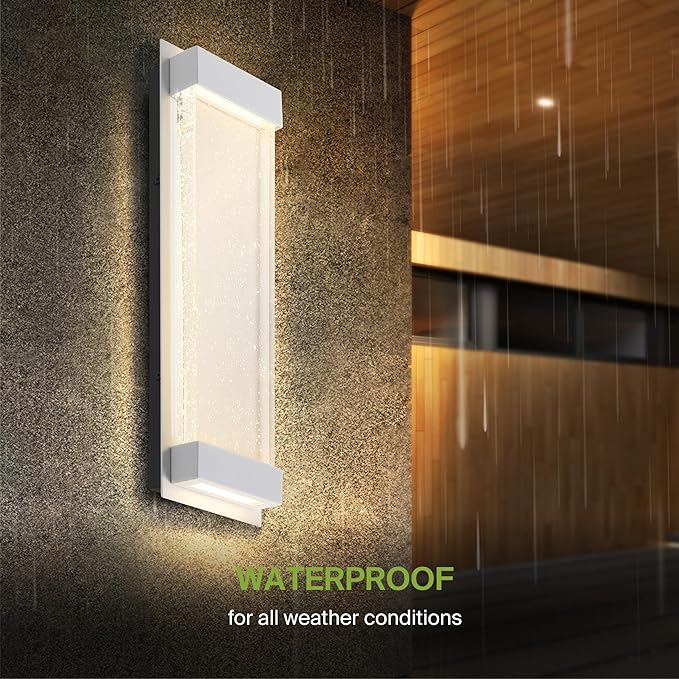 ASD LED 18 Inch Bubble Glass Wall Light Fixture | 22W 520LM 3000-5000K 100-277V | 3CCT, Waterproof, Dimmable, Up-Down Glow, ETL Listed | Exterior Flush Mount Sconce, Outdoor Lighting | White