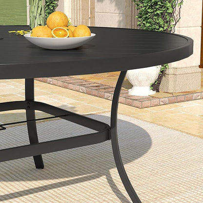 DIFY 60" Round Patio Dining Table for 8-10, Outdoor Metal Dining Table with 1.57" Umbrella Hole for Backyard Lawn Garden, Black