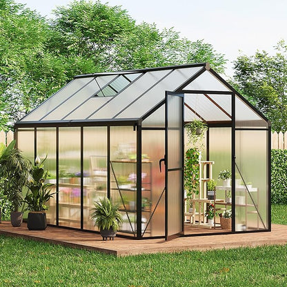 6 x 10 ft Greenhouse, Greenhouses for Outside, Polycarbonate Greenhouse with Aluminum Frame, Lockable Door and Ajustable Roof Vent for Backyard, Green Houses for Outside Garden Backyard, Patio