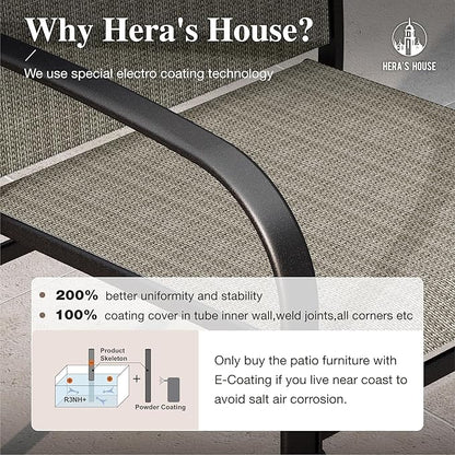 HERA'S HOUSE Patio Dining Chairs Set of 6, 36" Textilene Fabric Outdoor Chair with Wrought Iron Metal Frame Support 350lbs for Lawn Garden Backyard, Brown