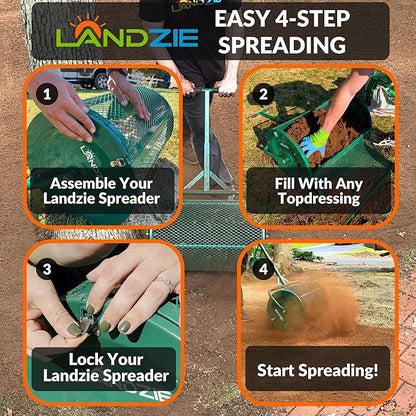 LANDZIE - The Original 24 Inch Compost and Peat Moss Spreader Roller - Top Soil, Sand, Manure, Mulch, Top Dressing Lawn and Garden Spreader