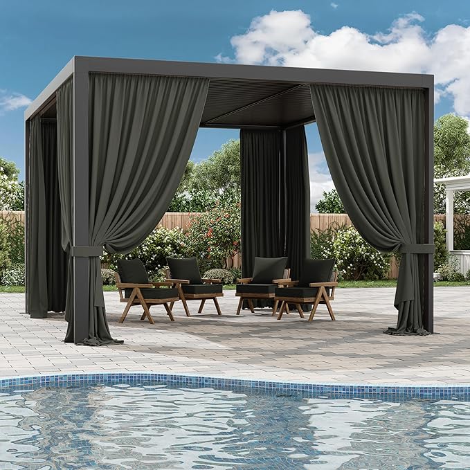 Gazebo Universal Replacement Privacy Curtain,10'×13' Gazebo Outdoor Waterproof Curtains, 4-Panels Sidewall Curtains with Double Zipper for Patio Canopy, Garden and Backyard (Curtain Only)