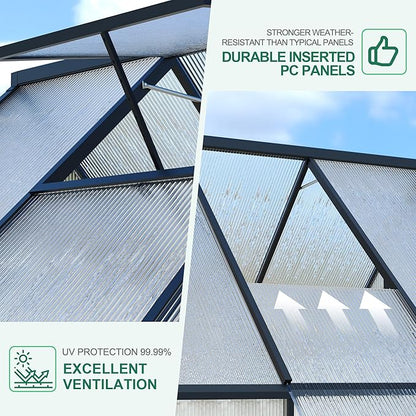 6X4 ft Polycarbonate Greenhouse with Aluminum Frame, Polycarbonate Greenhouse for Outdoors, Greenhouses with Ventilation and Rain Gutter, Aluminum Large Walk-in Greenhouses for Outside