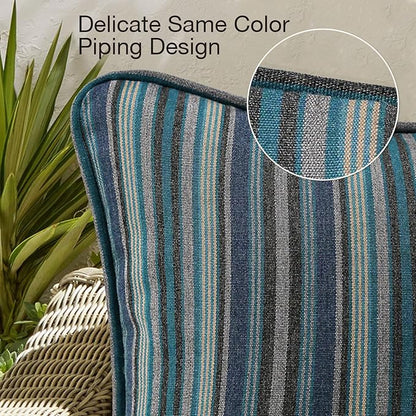 Outdoor Sunbrella Decorative Throw Pillow Covers Only, Pack of 4, 17"x17" & 20"x12" Water Repellent Replacement Lumbar Pillow Case for Patio, Couch, Sofa and Patio Furniture, Troupe Dock