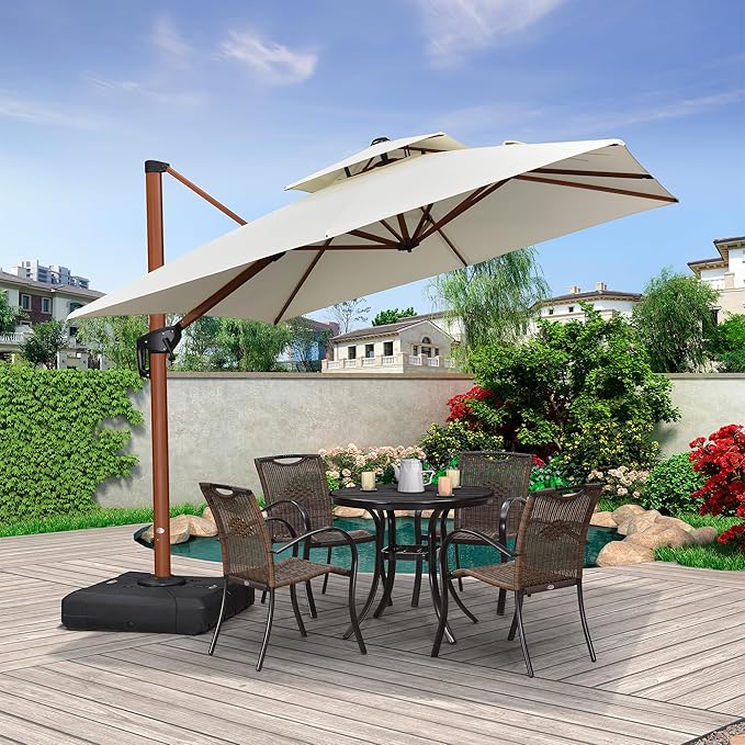 PURPLE LEAF 9ft Patio Umbrella Outdoor Square Umbrellas Large Cantilever Umbrella Windproof Offset Umbrellas Heavy Duty Sun Umbrella for Garden Deck Pool Patio, Cream
