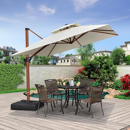 PURPLE LEAF 9ft Patio Umbrella Outdoor Square Umbrellas Large Cantilever Umbrella Windproof Offset Umbrellas Heavy Duty Sun Umbrella for Garden Deck Pool Patio, Cream