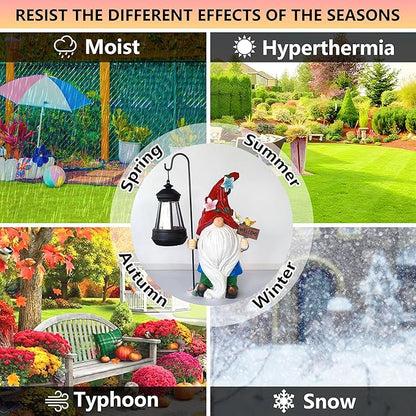 Solar Gnome Garden Statues Outdoor Décor with Lantern- Gnome Figurines Solar LED Light Lawn Ornaments - Yard Decorations for Patio, Balcony, Backyard -Unique House Warming Gifts for Mom
