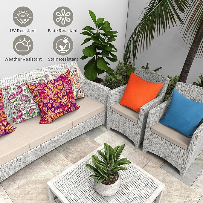 Outdoor Pillows Set of 2, 22''×22''Waterproof Throw Pillow for Patio Furniture, Feathers and Down Filled Outside Decorative Pillows Inserts for Garden, Porch Swing, Couch and Sofa