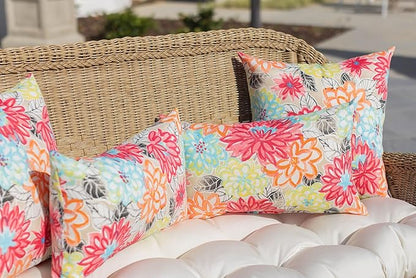 RSH DECOR: Lumbar Throw Pillows Set of 2 | 20” x 12" | All-Weather Spun Fabric | Water and Fade-Resistant | Outdoor Support Pillows for Patio Furniture | Livi Courtyard Floral