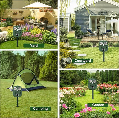 Animal Repellent Outdoor Solar Powered, Ultrasonic Deer Squirrel Skunk Rabbit Rodent Dog Deterrents Waterproof Animal Repeller, Pest Control for Gardens, Deter Mice, Snake, Squirrels, Rodents