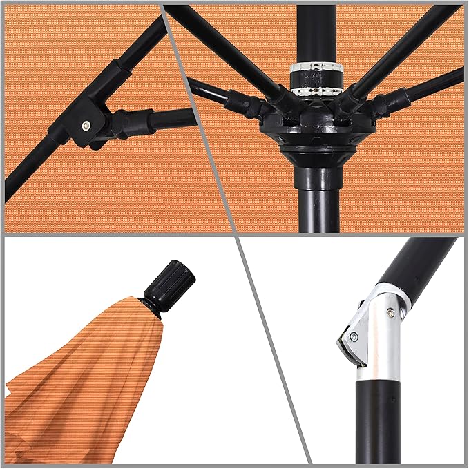 California Umbrella 9' Round Aluminum Pole Fiberglass Rib Market Umbrella, Crank Lift, Collar Tilt, Black Pole, Sunbrella Spectrum Mist