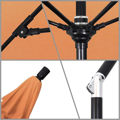California Umbrella 9' Round Aluminum Pole Fiberglass Rib Market Umbrella, Crank Lift, Collar Tilt, Black Pole, Sunbrella Spectrum Mist