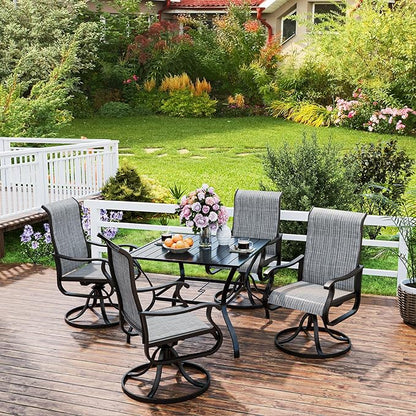 UDPATIO Patio Swivel Chairs Set of 4, Outdoor Swivel Chairs High Back with All Weather Textilene Metal Rocking Frame for Lawn Garden Backyard, Gray White