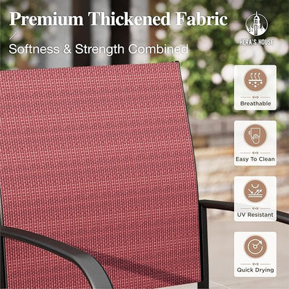 HERA'S HOUSE Outdoor Dining Chairs Set of 6, Patio Lawn 36" Textilene Fabric Chair with Wrought Iron Metal Frame Support 350lbs for Garden Backyard Lawn Kitchen, Red