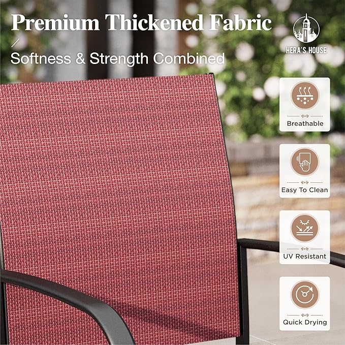 HERA'S HOUSE Patio Dining Chairs Set of 4, Outdoor Chairs, All Weather 36" Textilene Fabric Chair with Wrought Iron Metal Frame Support 350lbs for Lawn Garden Backyard Kitchen, Red