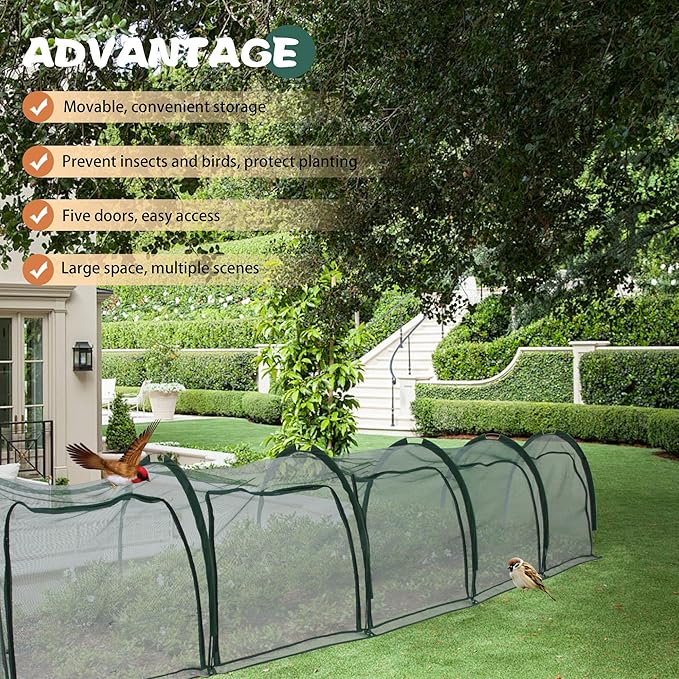 Flexible Net Grow Tunnel - Garden Greenhouse Mesh Cover Growhouse Cloche for Protecting Fruit Vegetables Plants Cultivation (5M)