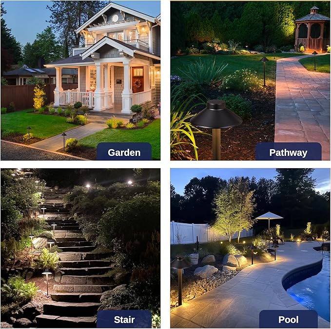 Gardenreet Outdoor Brass Pathway Lights, 2700K/3000K/4000K Adjustable Low Voltage Landscape Path Lighting Wired, 12v Walkway Light LED Waterproof, Black for Outside Garden Yard with G4 Bulb (4 Pack)