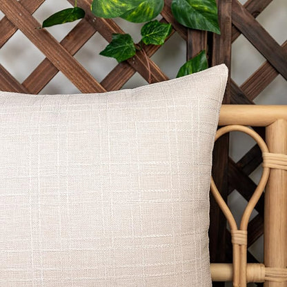Kevin Textile Pack of 2 Outdoor Waterproof Pillow Covers Checkered Decorative Cushions Sham Throw Pillowcases Shell for Patio Tent Garden Couch Bed Sofa 22x22 Inch Light Beige