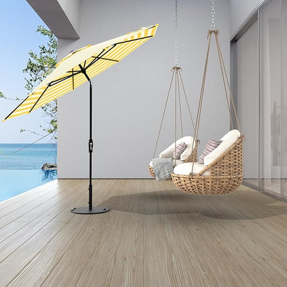 Midtown Umbrellas The Swilt 8 Feet Patio Umbrella in Terylast Sunny Stripes (White/Yellow) Polyester Fabric - Fiberglass Ribs, Auto-Tilt Aluminum Frame For Backyard, Deck, Garden, Pool - White Pole