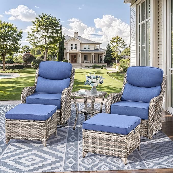 HUMMUH Wicker Patio Furniture Set 6 Inch Thick Cushion Outdoor Swivel Rocker Patio Chairs with Deep Seat Sofa 5PCS Outdoor Furniture Set for Porch Garden Deck