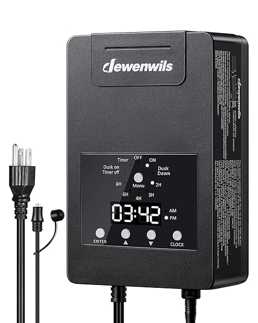 DEWENWILS 120W Low Voltage Transformer with Photocell Sensor & Timer, 120V AC to 12V DC, Weatherproof Landscape Lighting Transformer for Spotlights, Garden Lights, Steplight, Billboard…