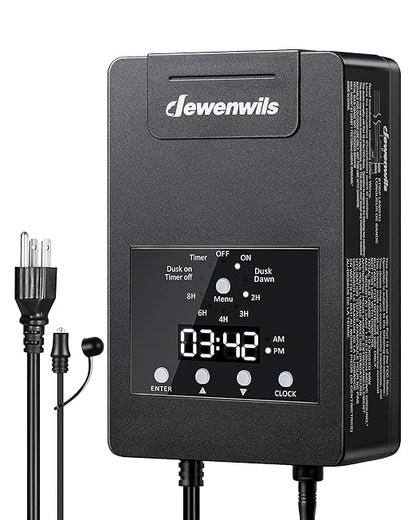 DEWENWILS 120W Low Voltage Transformer with Photocell Sensor & Timer, 120V AC to 12V DC, Weatherproof Landscape Lighting Transformer for Spotlights, Garden Lights, Steplight, Billboard…
