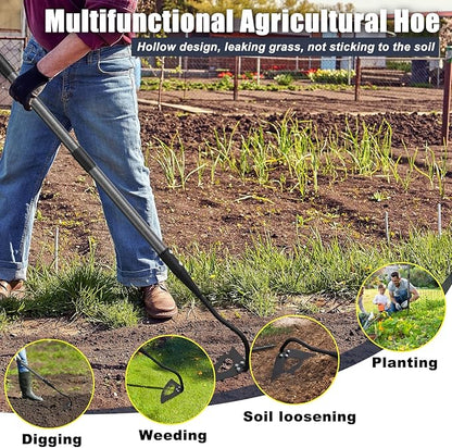 Hoe Garden Tool, Hollow Hoe with 85 Inch Long Handle, Adjustable Manual Weeder Heavy Duty Garden Hoe for Weeding, Digging, Hoeing, Cutting and Loosing Soil