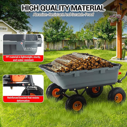 800 Lbs Garden Dump Carts, Heavy Duty Yard Cart, 4 Wheel Wheelbarrow with 10in Tires, Steel Frame and Quick Release System for Plants, Soil, Sand, in Courtyard, Beach, Farm(Gray)