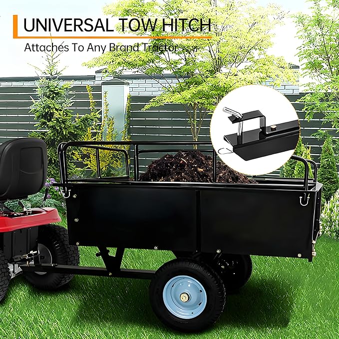 GarveeLife Utility Trailer, ATV Steel Garden Trailer, 750 Lbs 15 Cu.Ft. with Removable Sides, Pneumatic Tires and Quick Dump Pull Back, Heavy Duty Lawn Mower Trailers for Lawn Mowers, Tractors, Farm
