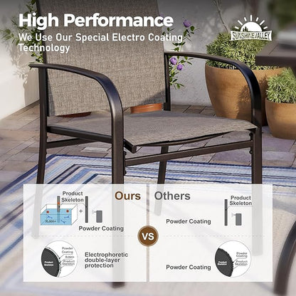 7 Pcs Patio Dining Set for 6, Rectangular Metal Dining Table (PVC Table Top) with Umbrella Hole and 6 Chairs, Outdoor Dining Set for Lawn Garden Deck, Brown