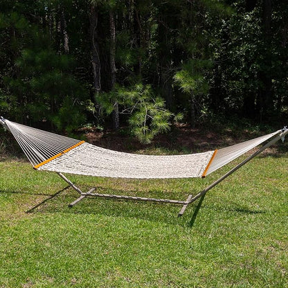 Original Pawleys Island Deluxe Oatmeal DuraCord Rope Hammock – 13 ft. x 60 in., 2-Person, 450 lb Capacity, Oak Spreader Bar, Zinc-Plated Hardware, Handcrafted in The USA