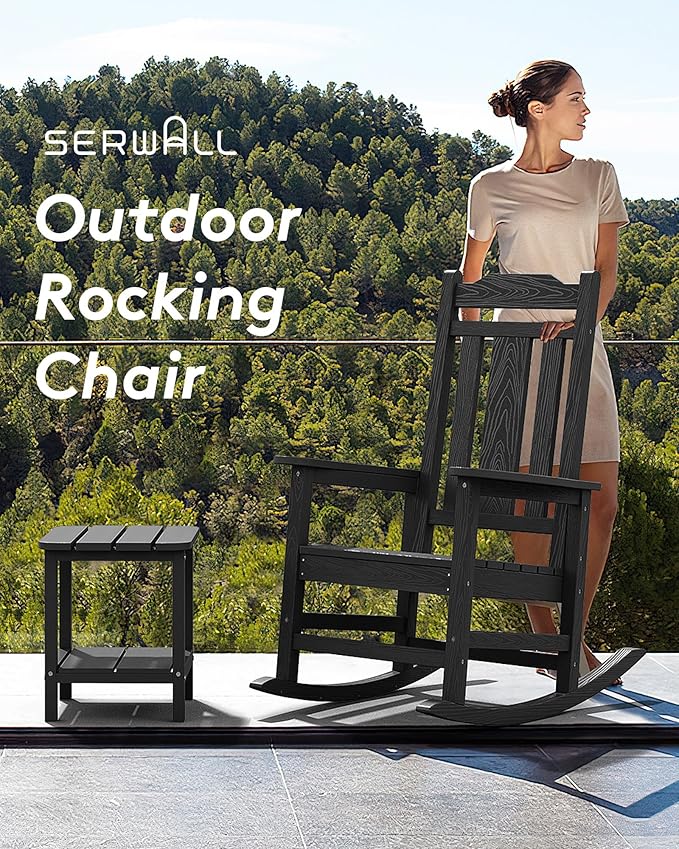 SERWALL Outdoor Rocking Chair Set of 6, Patio Rocking Chair Sets, HDPE Rocking Chair for Adults, Black