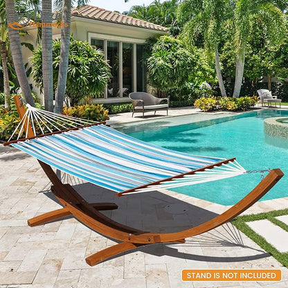 Lazy Daze Hammocks Cotton Fabric Spreader Bar Hammock, Outdoor Portable Hammock with Carrying Bag & Tree Straps for Bedroom, Patio, Backyard, Balcony, Max 450lbs Capacity, Blue & White
