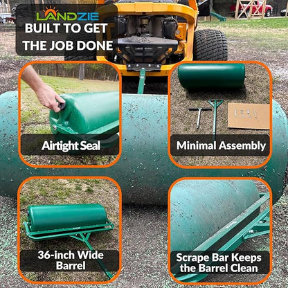 Landzie 36 Inch Poly Lawn Roller – 21.1 Gallon Heavy Duty Sod and Yard Roller for Boosting Seed to Soil Contact - Water Filled Barrel Presses in Grass Seed to Improve Germination - Lawn Flattener